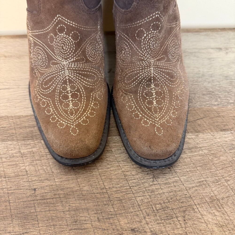 Dr. Scholl's Lasso western boots brown suede embroidered stitching 8.5 shoes - Picture 3 of 8